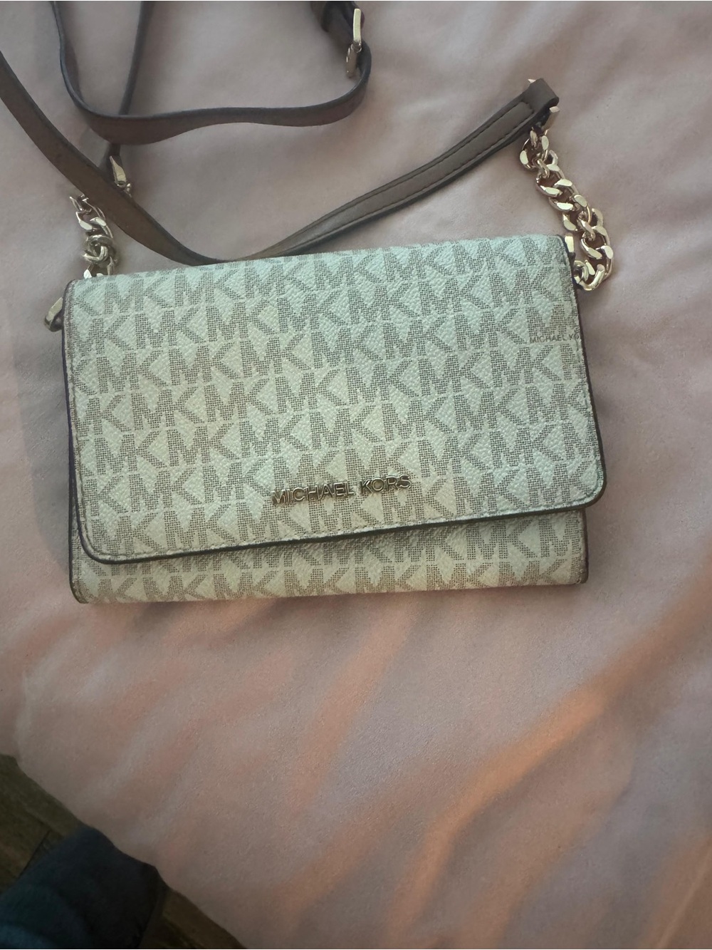 Michael Kors Signature Monogram Crossbody in Beige and Brown